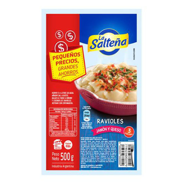 La salteña ravioles 450g jamon/queso