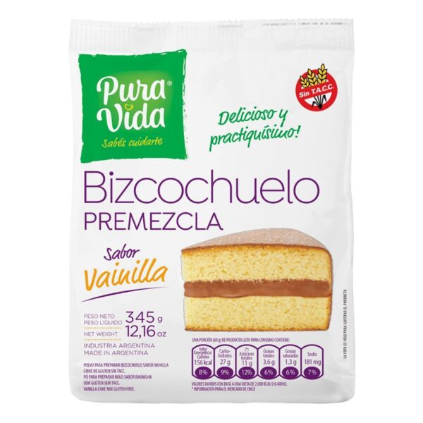 Pura vida bizcochuelo x345g vainilla