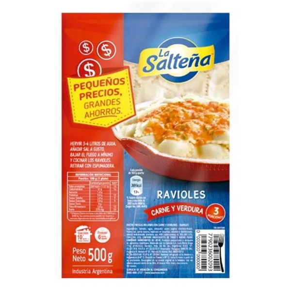 La salteña ravioles 450g carne/verdura